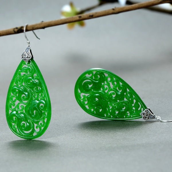 Waterdrop Jade Ohrringe-Ruyi Blumenmuster