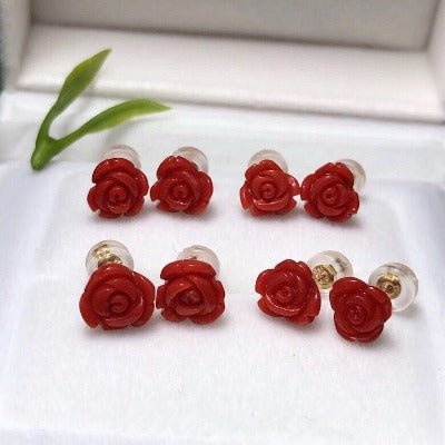 Zeitlose rote Koralle Rose Blumenohrohrstollen 18K Gold