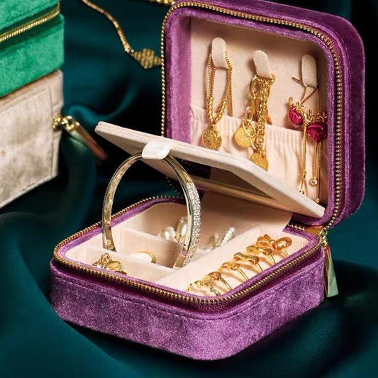 Tragbare Reise-Schmuckschatulle aus Samt im Vintage-Stil