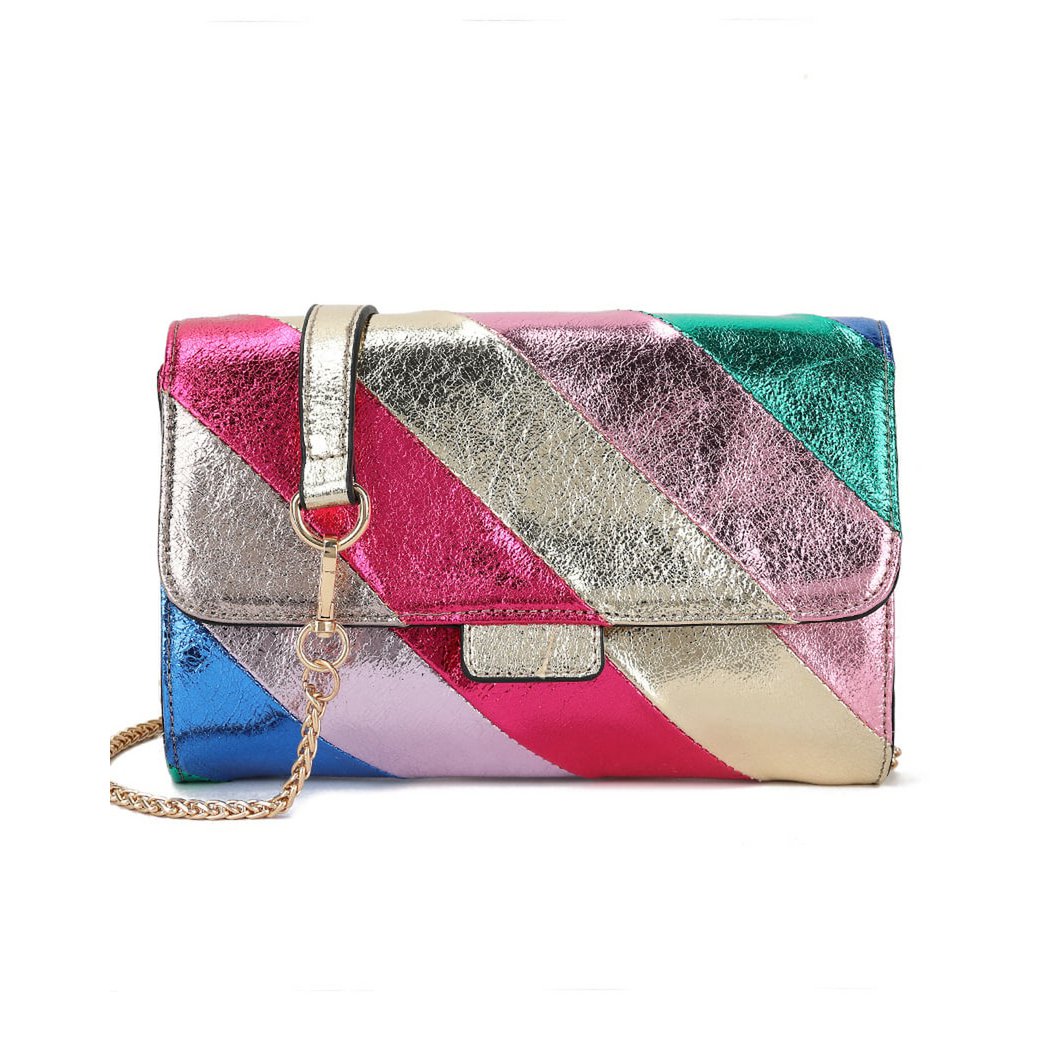 Regenbogen-Clutch/Umhängetasche aus Kunstleder in Metallic-Optik | 70107