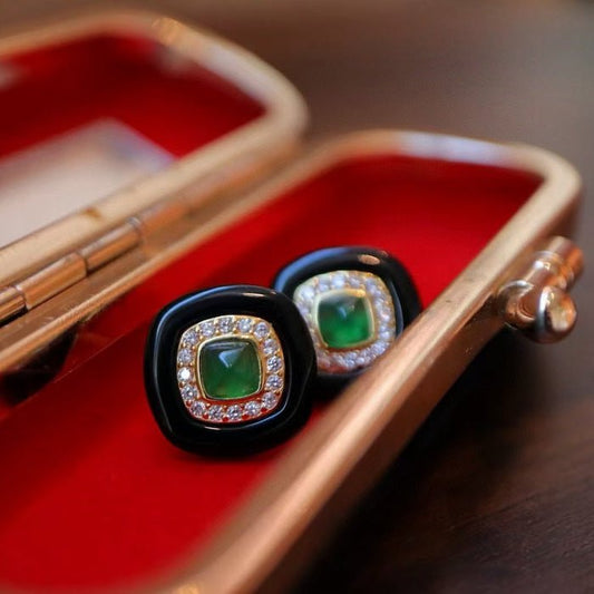 Schwarze Onyx -Ohrringe - Lapis Lazuli und Green Onyx