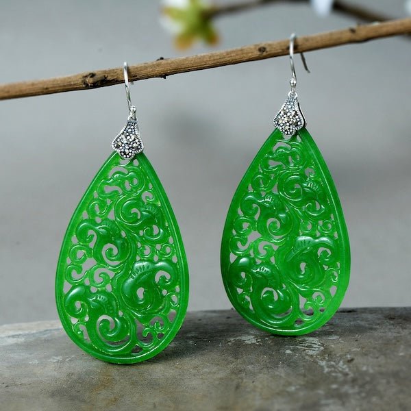Waterdrop Jade Ohrringe-Ruyi Blumenmuster