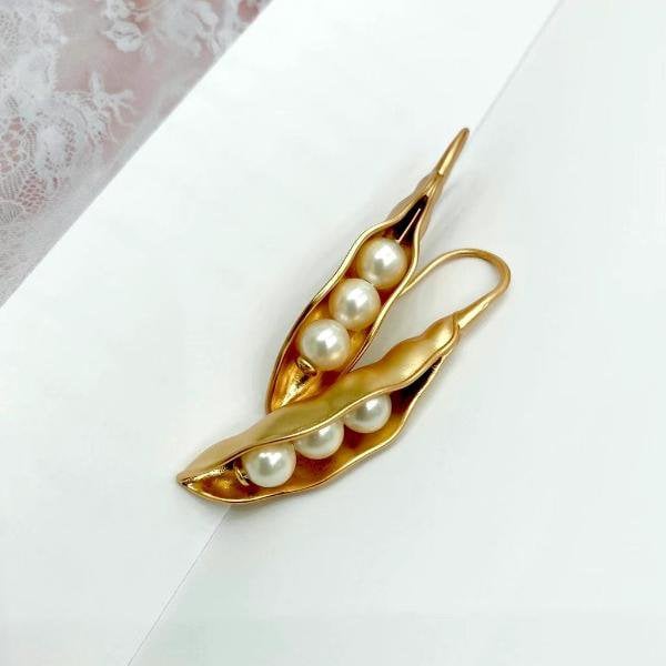 Goldene Ohrringe im Vintage-Stil mit Erbsenschoten-Design