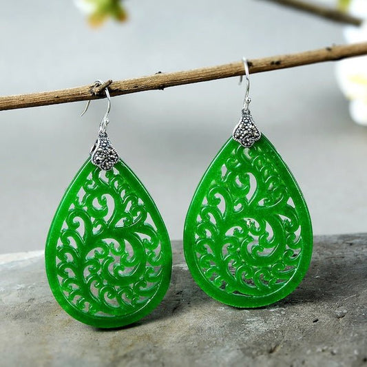 Waterdrop Jade Ohrringe-Ruyi Blumenmuster