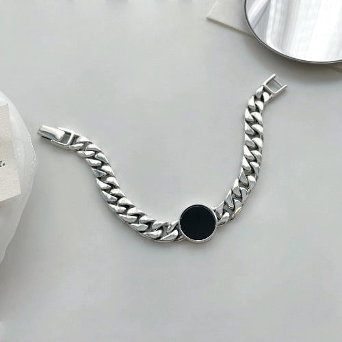 Kubanisches Kettenarmband aus Sterlingsilber – Schwarzer Onyx