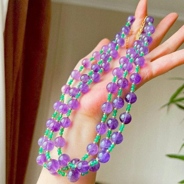 Amethyst-Grüner Onyx-Perlenhalskette und -Armband