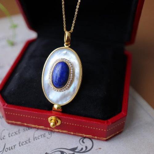 Lapislazuli MOP Große ovale Anhänger-Halskette