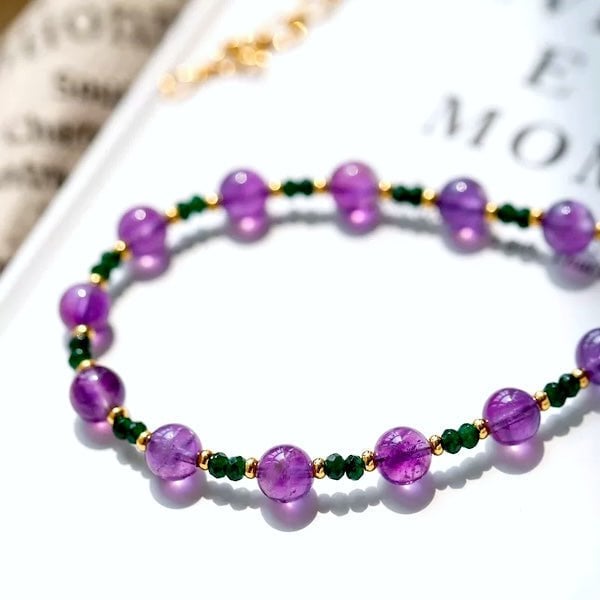 Amethyst-Grüner Onyx-Perlenhalskette und -Armband