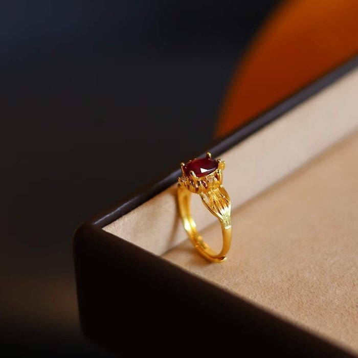 Solitärring aus echtem Rubin, verstellbar