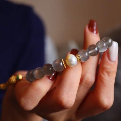 Labradorit -Armband mit Buddhismus glücklicher Reize