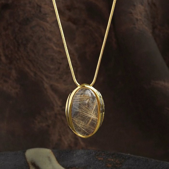 Minimalistische goldene Quarz Oval Anhänger Halskette