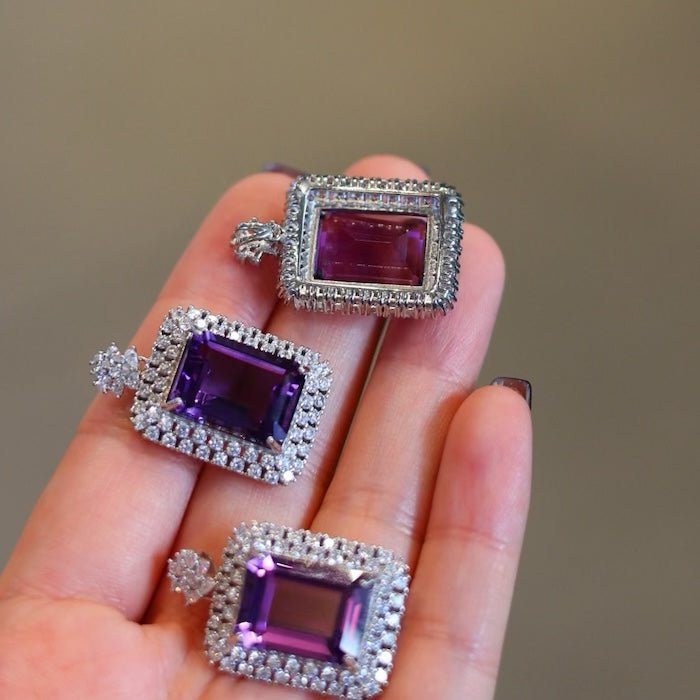 Amethyst-Anhänger im königlichen Stil mit quadratischem Rahmen – nur Anhänger