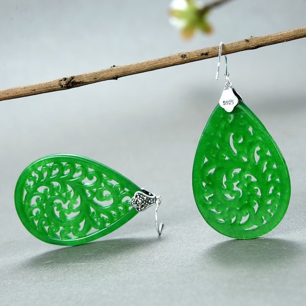 Waterdrop Jade Ohrringe-Ruyi Blumenmuster