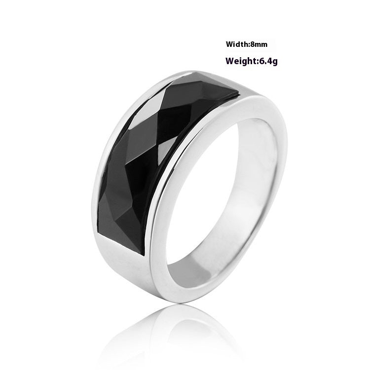 Modischer Ring im schlichten europäischen und amerikanischen Stil – Unisex-Titanstahlring mit Edelstein