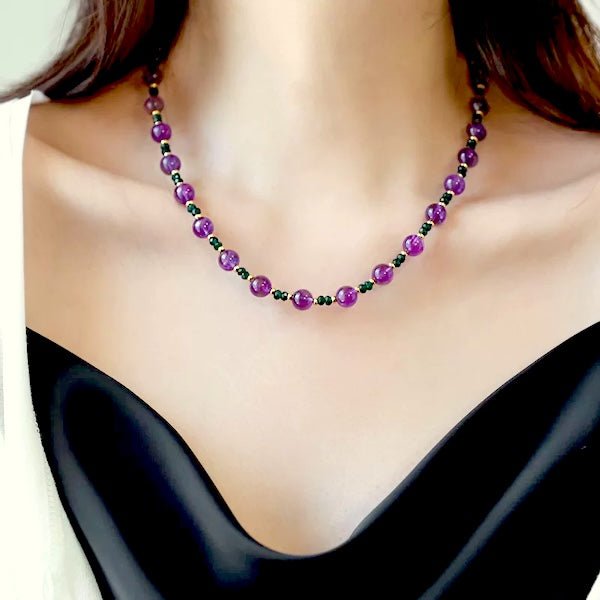 Amethyst-Grüner Onyx-Perlenhalskette und -Armband