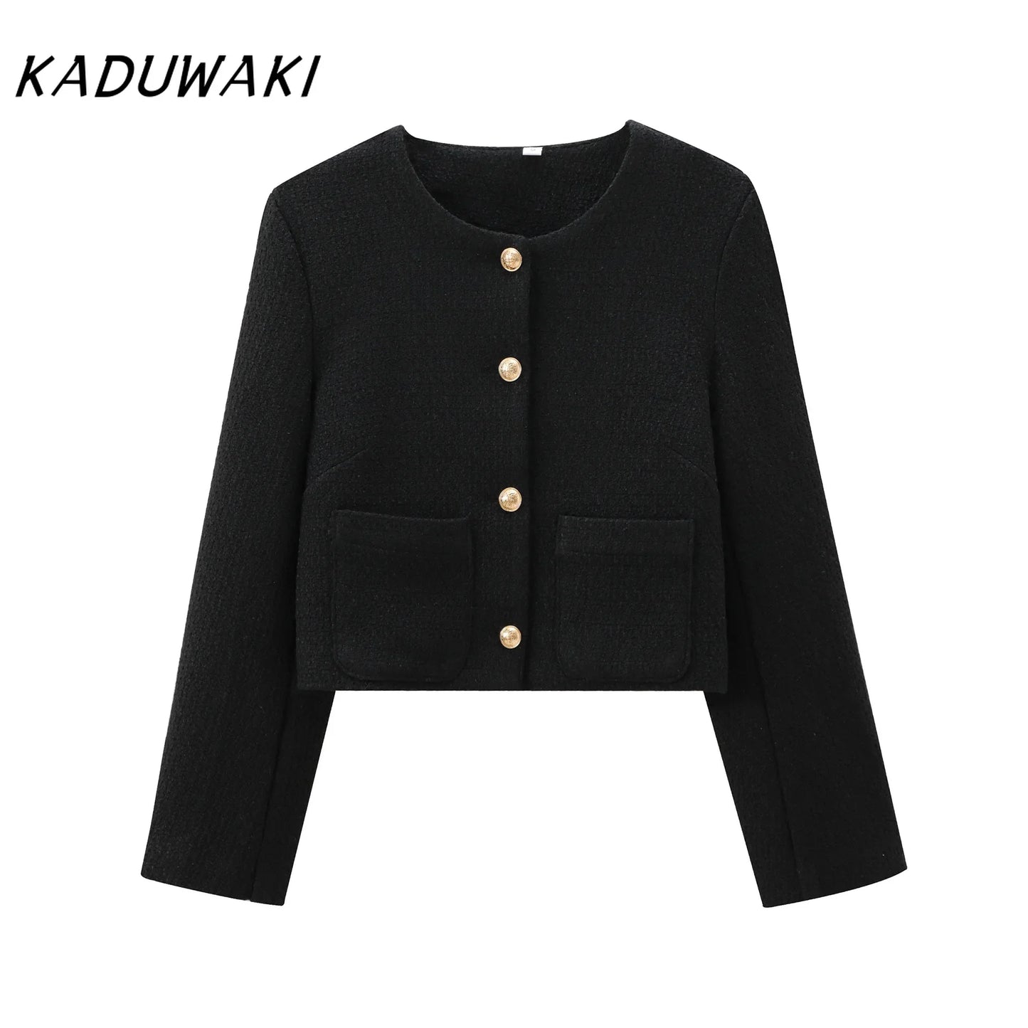 KADUWAKI Fashion Retro Round Neck Long-sleeved Chunky Jackets Casual Ins Classic Loose Outwear Small Perfume Short Coats بلوزات
