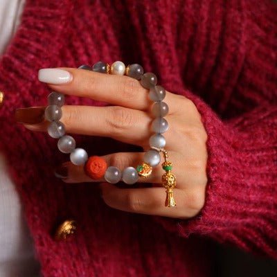 Labradorit -Armband mit Buddhismus glücklicher Reize