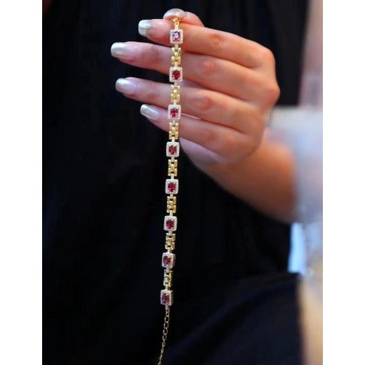 Italienischer Stil rotes Granat -Granat -Fancy Armband