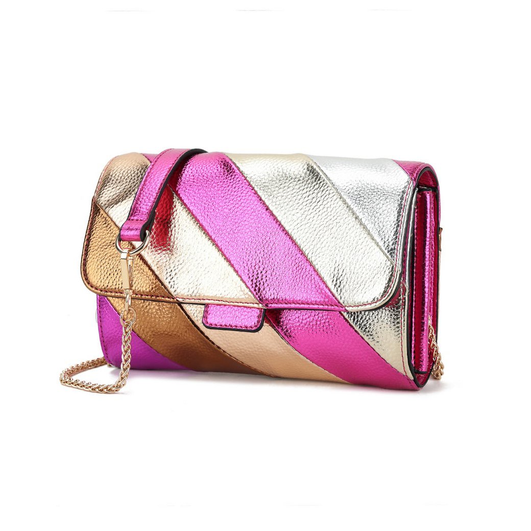 Regenbogen-Clutch/Umhängetasche aus Kunstleder in Metallic-Optik | 70107