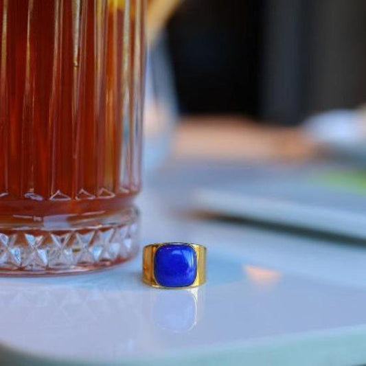 BOLD Look Square Lapis Lazuli Ring - einstellbar