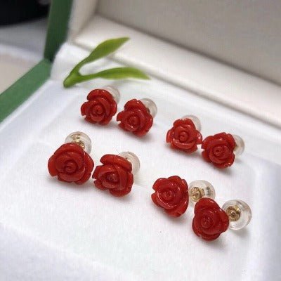 Zeitlose rote Koralle Rose Blumenohrohrstollen 18K Gold
