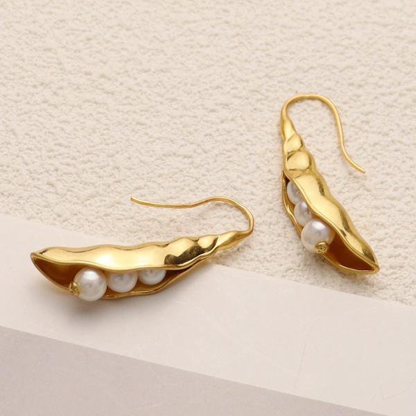 Goldene Ohrringe im Vintage-Stil mit Erbsenschoten-Design