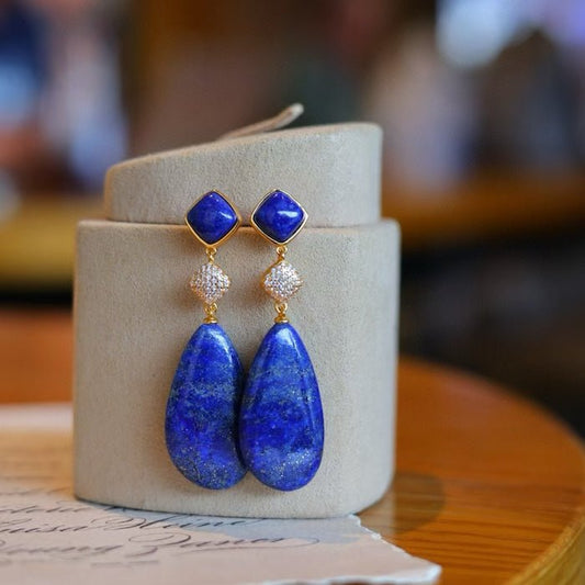 Klobige Lapislazuli-Wassertropfen-Ohrringe