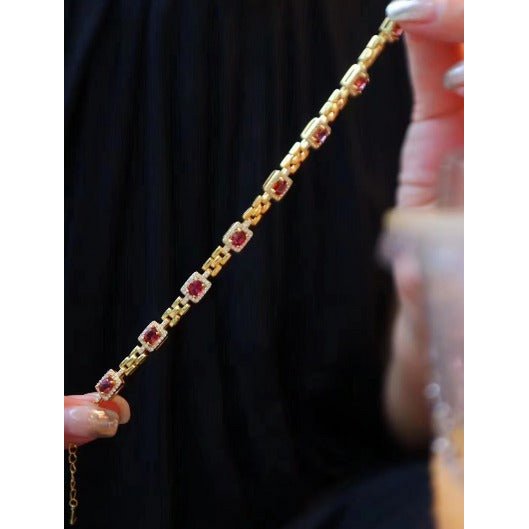 Italienischer Stil rotes Granat -Granat -Fancy Armband