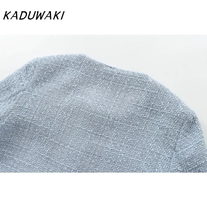 KADUWAKI Fashion Retro Round Neck Long-sleeved Chunky Jackets Casual Ins Classic Loose Outwear Small Perfume Short Coats بلوزات