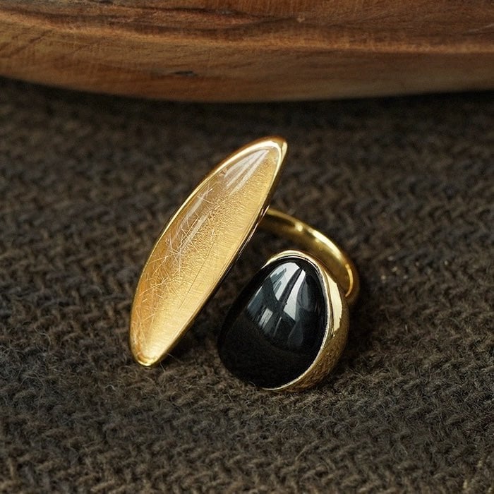 Mutiger minimalistischer Gold-Rutilquarz-Ring