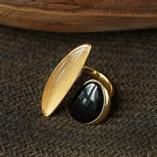 Mutiger minimalistischer Gold-Rutilquarz-Ring