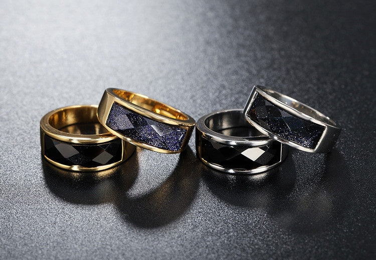 Modischer Ring im schlichten europäischen und amerikanischen Stil – Unisex-Titanstahlring mit Edelstein