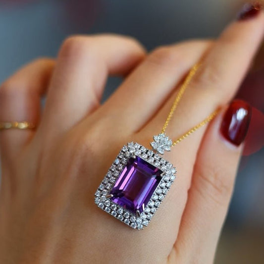 Amethyst-Anhänger im königlichen Stil mit quadratischem Rahmen – nur Anhänger