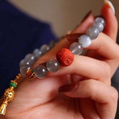 Labradorit -Armband mit Buddhismus glücklicher Reize